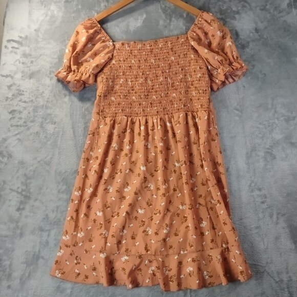 Hesperus Women M Burnt Orange PuffSleeve Mini Dress Cottagecore  Romantic Grunge - Picture 12 of 13